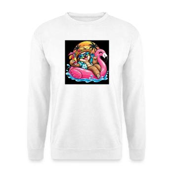 Träulheitsurlauber auf Flamingo - Unisex Pullover - Weiß - Vorne - Alina (178cm) & Michal (187cm)