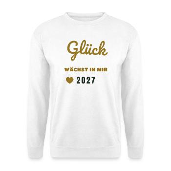 Schwanger 2027 Glück Wächst in Mir - Unisex Pullover - Weiß - Vorne - Alina (178cm) & Michal (187cm)