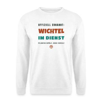 Team Wichtel im Dienst - Pflicht erfüllt Kekse - Unisex Pullover - Weiß - Vorne - Alina (178cm) & Michal (187cm)