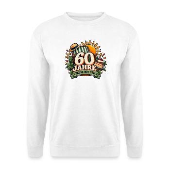 60 Jahre – Pause mit Stil - Unisex Pullover - Weiß - Vorne - Alina (178cm) & Michal (187cm)