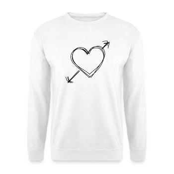 Amorpfeil handgezeichnet - Unisex Pullover - Weiß - Vorne - Alina (178cm) & Michal (187cm)