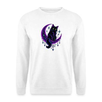 Neonkatze auf dem Mondmond - Unisex Pullover - Weiß - Vorne - Alina (178cm) & Michal (187cm)