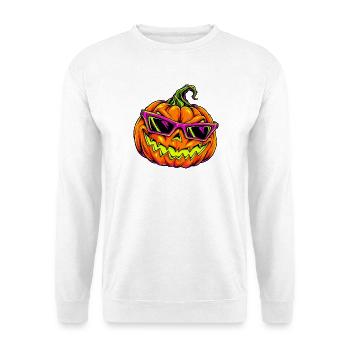 Neon Kürbis mit Sonnenbrille - Unisex Pullover - Weiß - Vorne - Alina (178cm) & Michal (187cm)