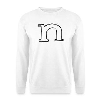 Kleinbuchstabe n handgezeichnet - Unisex Pullover - Weiß - Vorne - Alina (178cm) & Michal (187cm)