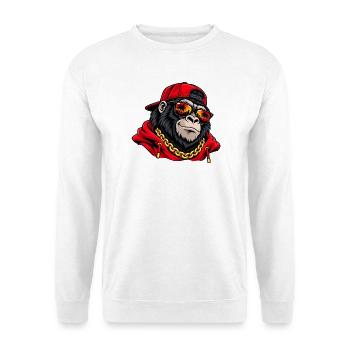 Cooler Gorilla mit Sonnenbrille – Urbane Streetwear - Unisex Pullover - Weiß - Vorne - Alina (178cm) & Michal (187cm)