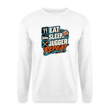 Eat Sleep Jugger Repeat – Jugger Sport - Unisex Pullover - Weiß - Vorne - Alina (178cm) & Michal (187cm)