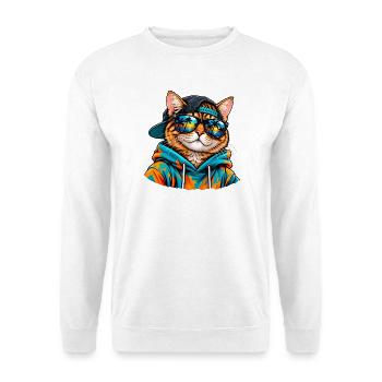 Cool Cat mit Sonnenbrille – tropische Sommerstimmung - Unisex Pullover - Weiß - Vorne - Alina (178cm) & Michal (187cm)