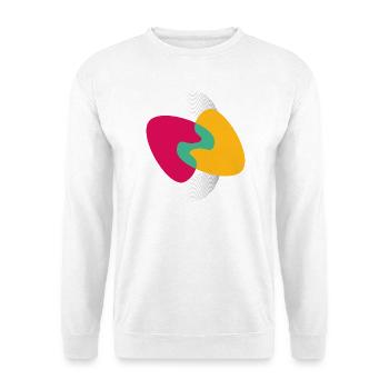 Überlappende Farbblasen - Unisex Pullover - Weiß - Vorne - Alina (178cm) & Michal (187cm)
