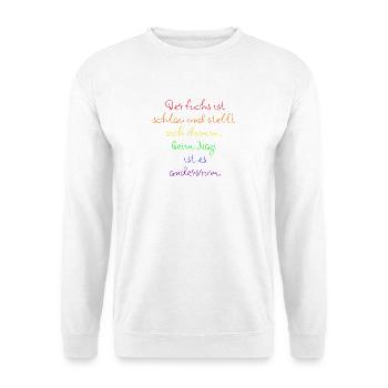 DER FUCHS IST SCHLAU, BEIM NZI IST ES ANDERSRUM - Unisex Pullover - Weiß - Vorne - Alina (178cm) & Michal (187cm)