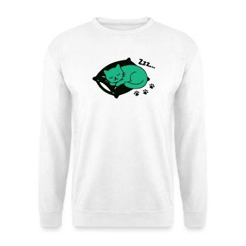 Schlafende Katze Kissen Grafik - Unisex Pullover - Weiß - Vorne - Alina (178cm) & Michal (187cm)