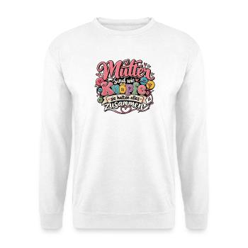 Mütter sind wie Knöpfe Geschenkidee für Mama - Unisex Pullover - Weiß - Vorne - Alina (178cm) & Michal (187cm)