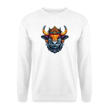 Kronenbullen: bunter Kopf-Print - Unisex Pullover - Weiß - Vorne - Alina (178cm) & Michal (187cm)