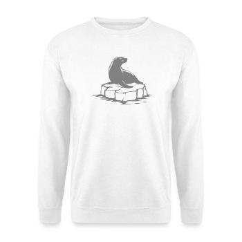 Seehund auf Felsplatte - Unisex Pullover - Weiß - Vorne - Alina (178cm) & Michal (187cm)