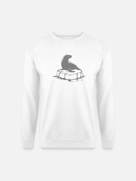 Seehund auf Felsplatte - Unisex Pullover - Weiß