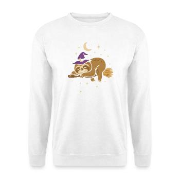 Süßes Faultier mit Hexenhut – Halloween - Unisex Pullover - Weiß - Vorne - Alina (178cm) & Michal (187cm)