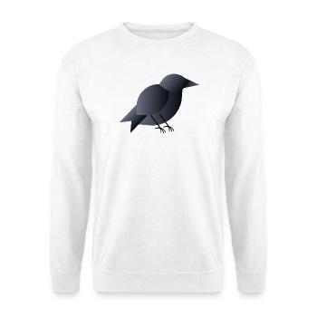 Geometrischer dunkelblauer Vogel - Unisex Pullover - Weiß - Vorne - Alina (178cm) & Michal (187cm)