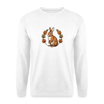 Kaninchen im Herbstkranz - Unisex Pullover - Weiß - Vorne - Alina (178cm) & Michal (187cm)