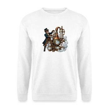 Steampunk-Dampfmeister-Mechanik - Unisex Pullover - Weiß - Vorne - Alina (178cm) & Michal (187cm)