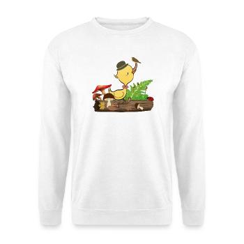 Ente mit Hut im Wald - Unisex Pullover - Weiß - Vorne - Alina (178cm) & Michal (187cm)