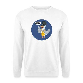 Moin Coole Hip Hop Möwe - Unisex Pullover - Weiß - Vorne - Alina (178cm) & Michal (187cm)