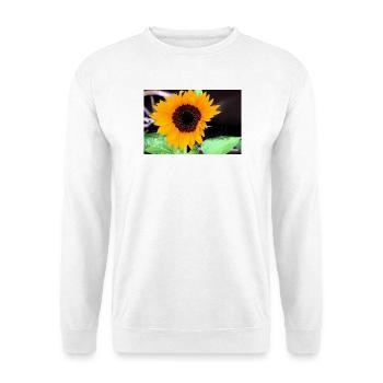 Große Sonnenblume im Garten - Unisex Pullover - Weiß - Vorne - Alina (178cm) & Michal (187cm)