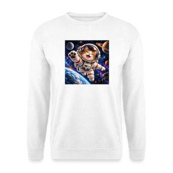 Katzenastronaut im All - Unisex Pullover - Weiß - Vorne - Alina (178cm) & Michal (187cm)