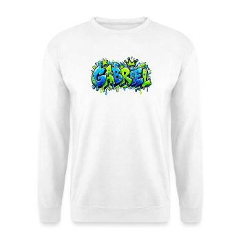 Vorname Gabriel Graffiti: das Geschenk, das rockt! - Unisex Pullover - Weiß - Vorne - Alina (178cm) & Michal (187cm)