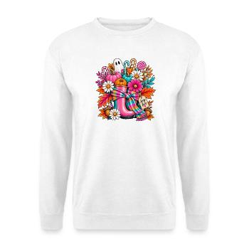 Hey Boo Herbst-Halloween - Unisex Pullover - Weiß - Vorne - Alina (178cm) & Michal (187cm)