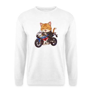 Katze auf Bike auf Motorrad  - Unisex Pullover - Weiß - Vorne - Alina (178cm) & Michal (187cm)
