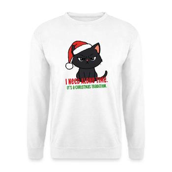 Wütender Weihnachtskatzen-Weihnachtsmütze braucht Zeit für sich allein - Unisex Pullover - Weiß - Vorne - Alina (178cm) & Michal (187cm)