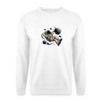 Astronaut im Orbit: Bunte Planeten - Unisex Pullover - Weiß - Vorne - Alina (178cm) & Michal (187cm)