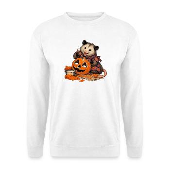 Opossum bastelt eine Pappmaché-Kürbismaske - Unisex Pullover - Weiß - Vorne - Alina (178cm) & Michal (187cm)