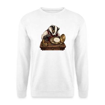 Dachs repariert eine Taschenuhr - Unisex Pullover - Weiß - Vorne - Alina (178cm) & Michal (187cm)