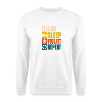Eat Sleep Podcast Repeat Retro Design - Unisex Pullover - Weiß - Vorne - Alina (178cm) & Michal (187cm)