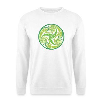Grünes keltisches Triskel - Unisex Pullover - Weiß - Vorne - Alina (178cm) & Michal (187cm)