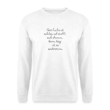 DER FUCHS IST SCHLAU, BEIM NZI IST ES ANDERSRUM - Unisex Pullover - Weiß - Vorne - Alina (178cm) & Michal (187cm)