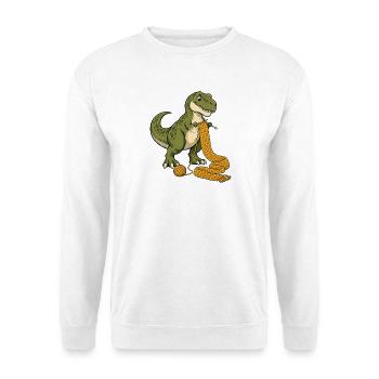 Strickender T-Rex - Unisex Pullover - Weiß - Vorne - Alina (178cm) & Michal (187cm)