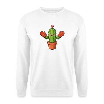 Kaktus mit Ofenhandschuhen - Unisex Pullover - Weiß - Vorne - Alina (178cm) & Michal (187cm)