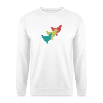 Hühner Trio Retro - Unisex Pullover - Weiß - Vorne - Alina (178cm) & Michal (187cm)