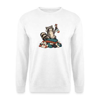 Waschbär auf dem Wäscheberg - Unisex Pullover - Weiß - Vorne - Alina (178cm) & Michal (187cm)