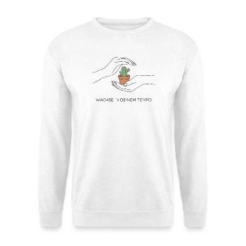 Fine-Line Hände Kaktus Spruch Wachse langsam Shirt - Unisex Pullover - Weiß - Vorne - Alina (178cm) & Michal (187cm)