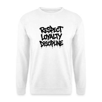 Respect Loyalty Discipline Text Statement Shirt - Unisex Pullover - Weiß - Vorne - Alina (178cm) & Michal (187cm)