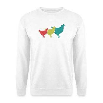 Hühner Trio Retro - Unisex Pullover - Weiß - Vorne - Alina (178cm) & Michal (187cm)