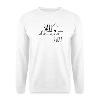 Bauherrin 2027 – Hausbau Eigenheim Geschenk - Unisex Pullover - Weiß - Vorne - Alina (178cm) & Michal (187cm)