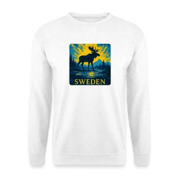 Schwedischer Elch im Abendlicht - Unisex Pullover - Weiß - Vorne - Alina (178cm) & Michal (187cm)