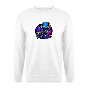 Neonalien Hand im All - Unisex Pullover - Weiß - Vorne - Alina (178cm) & Michal (187cm)