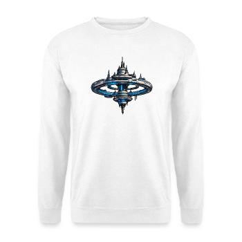 Neonring Raumstation SciFi Kunst - Unisex Pullover - Weiß - Vorne - Alina (178cm) & Michal (187cm)