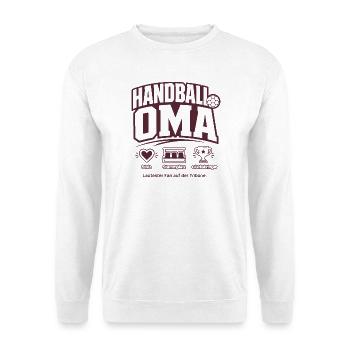 Handball Oma Shirt – Lautester Fan der Tribüne - Unisex Pullover - Weiß - Vorne - Alina (178cm) & Michal (187cm)