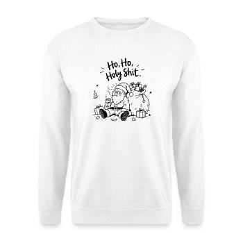 Holy Shit – Überforderter Weihnachtsmann - Unisex Pullover - Weiß - Vorne - Alina (178cm) & Michal (187cm)