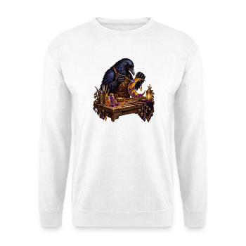 Rabe fertigt einen Mond aus Glas - Unisex Pullover - Weiß - Vorne - Alina (178cm) & Michal (187cm)
